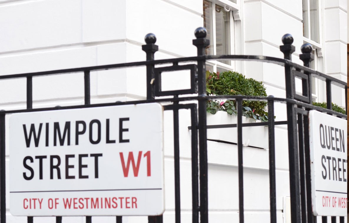 Wimpole Street sign in Marylebone, London
